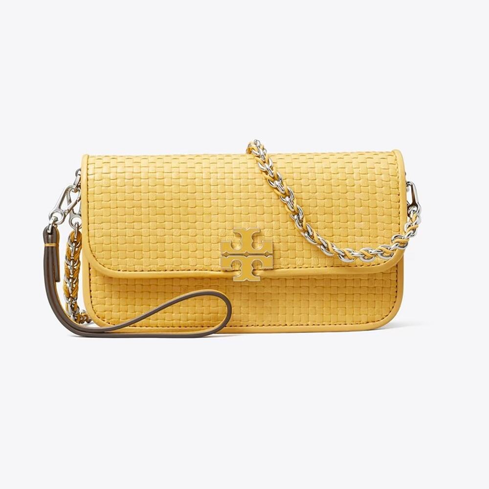 Tory Burch Britten Woven Chain Wallet With Wristlet 180094 Dark Sun $505